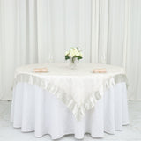60"x60" Ivory Satin Edge Embroidered Sheer Organza Square Table Overlay