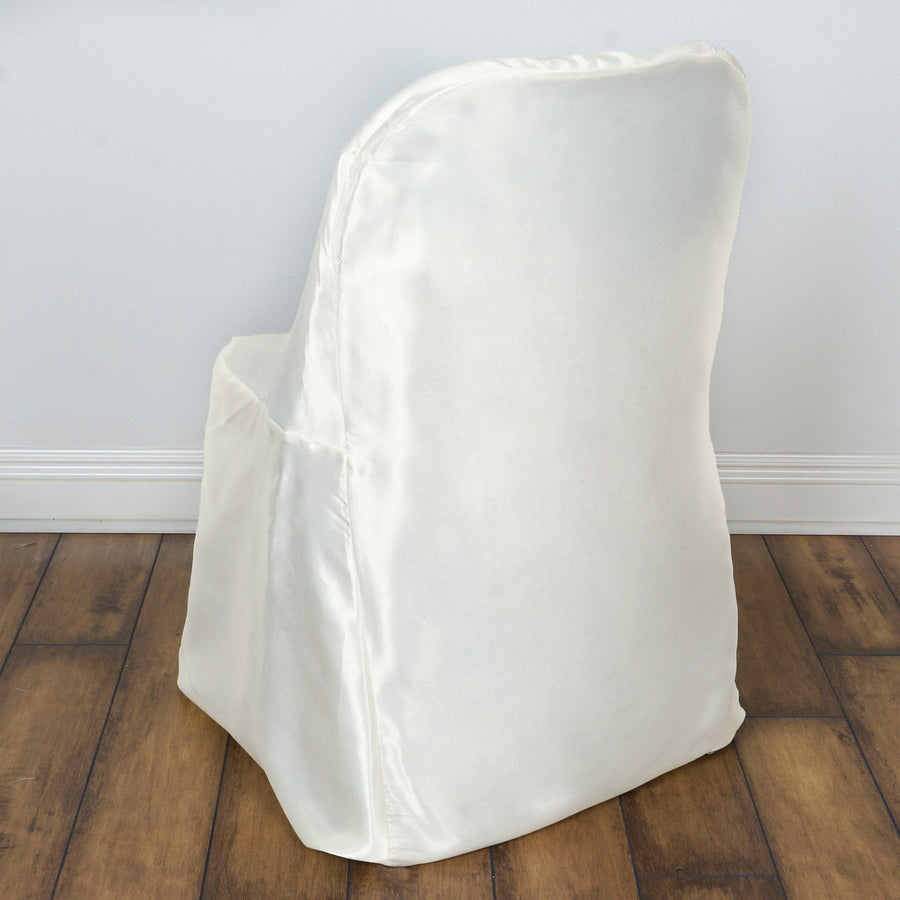 Ivory Glossy Satin Folding Chair Covers, Reusable Elegant Chair Covers