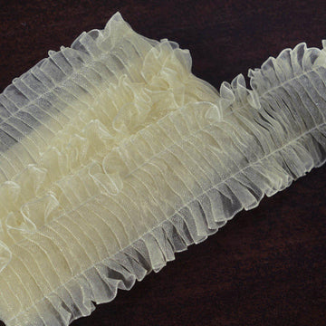 25 Yards 1.25" Ivory Insertion Ruffled Lace Trim On Satin Edged Organza Fabric