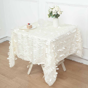 54" Ivory 3D Leaf Petal Taffeta Fabric Seamless Square Tablecloth