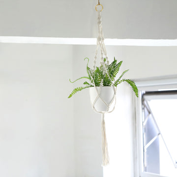 2 Pack | Ivory Macrame Indoor Hanging Planter Basket Cotton Ropes, Decorative Flower Pot Holder With Tassel, Boho Chic Home Decor