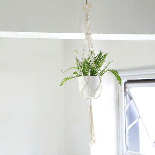 Ivory Macrame Indoor Hanging Planter Basket - Stylish and Versatile