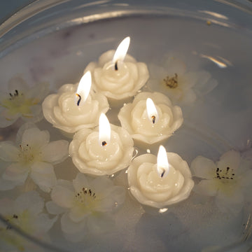 12 Pack | 1" Ivory Mini Rose Flower Floating Candles Wedding Vase Fillers