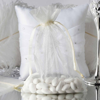 Elegant Ivory Organza Drawstring Pouch Candy Favor Bags