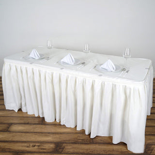 Add Elegance to Your Event with the 14ft Ivory Pleated Polyester Table Skirt