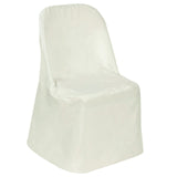 Ivory Polyester Folding Flat Chair Cover, Reusable Stain Resistant Chair Cover#whtbkgd