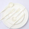 50 Pack | Ivory Premium Plastic Silverware Set, Heavy Duty Disposable Sleek Utensil Cutlery