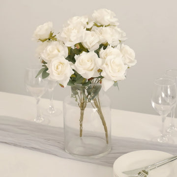 2 Bouquets | 17" Ivory Real Touch Artificial Silk Rose Flower Bushes