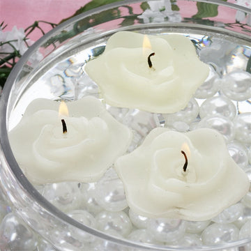 4 Pack 2.5" Ivory Rose Flower Floating Candles, Wedding Vase Fillers