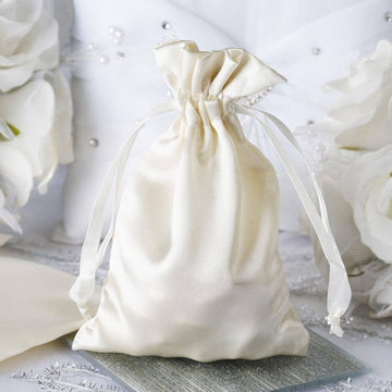 12 Pack 4"x6" Ivory Satin Drawstring Wedding Party Favor Gift Bags