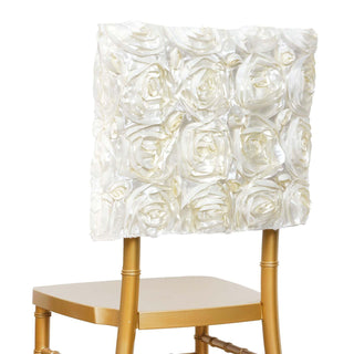 Elegant Ivory Satin Rosette Chair Caps for a Touch of Luxury
