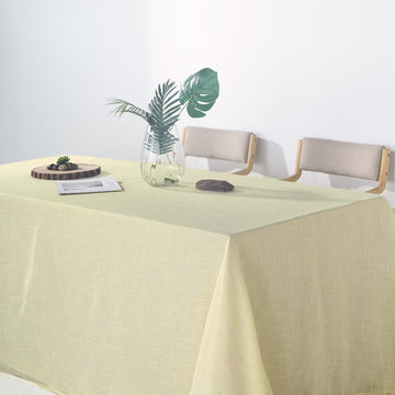 90"x132" Ivory Seamless Rectangular Tablecloth, Linen Table Cloth With Slubby Textured, Wrinkle Resistant