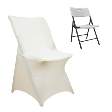 Ivory Stretch Spandex Lifetime Folding Chair Cover, Fitted Chair Cover With Foot Pockets