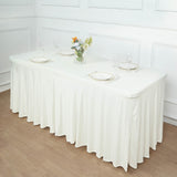 6ft Ivory Wavy Spandex Fitted Rectangle 1-Piece Tablecloth Table Skirt