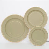 25 Pack | 10inch Khaki Gold Rim Sunray Disposable Dinner Plates