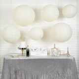 Set of 6 - Cream Hanging Paper Lanterns Round Assorted Size