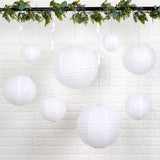 Set of 8 - White Hanging Paper Lanterns Round Assorted Size - 6", 8", 10", 14"