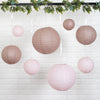 Set of 6 - Pink Hanging Paper Lanterns Round Assorted Size