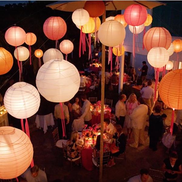 Set of 6 - Silver Hanging Paper Lanterns Round Assorted Size