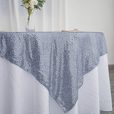 60"x60" Duchess Sequin Tablecloth Overlay, Square Table Overlay - Dusty Blue