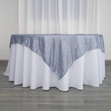 60"x60" Duchess Sequin Tablecloth Overlay, Square Table Overlay - Dusty Blue