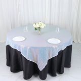 60x60inch Iridescent Blue Duchess Sequin Square Table Overlay, Table Linen Decor