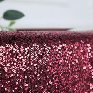 Enhance Your Event Decor with the Burgundy Duchess Sequin Square Table Overlay