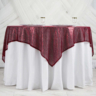 Create a Glamorous Setting with the Burgundy Duchess Sequin Square Table Overlay