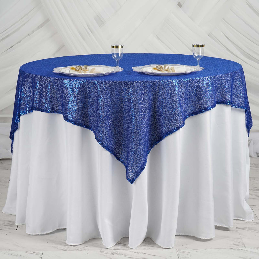 60" x 60" Royal Blue Duchess Sequin Square Overlay