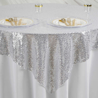 Create a Stunning Display with the Silver Duchess Sequin Table Overlay