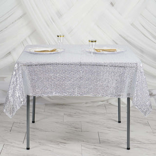 Enhance Your Event with the Silver Duchess Sequin Table Overlay