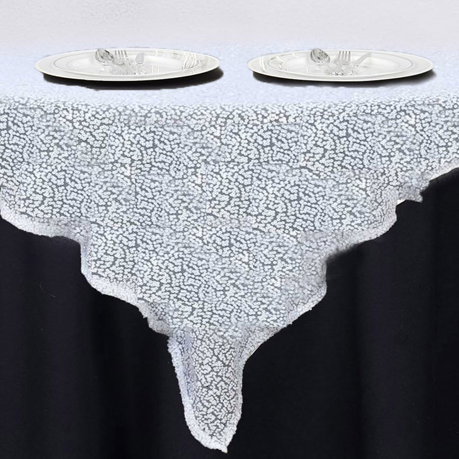 60"x60" Duchess Sequin Tablecloth Overlay, Square Table Overlay - White#whtbkgd