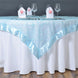 60"x60" Light Blue Satin Edge Embroidered Sheer Organza Square Table Overlay#whtbkgd