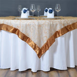 60"x60" Gold Satin Edge Embroidered Sheer Organza Square Table Overlay#whtbkgd