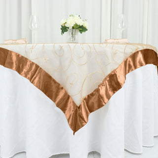 Enhance Your Table Decor with the Gold Embroidered Sheer Organza Square Table Overlay