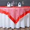 60"x60" Red Satin Edge Embroidered Sheer Organza Square Table Overlay#whtbkgd