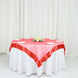 60"x60" Red Satin Edge Embroidered Sheer Organza Square Table Overlay