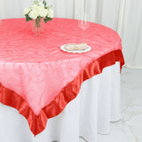 60"x60" Red Satin Edge Embroidered Sheer Organza Square Table Overlay