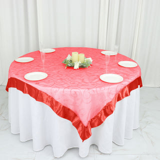 Elevate Your Event Decor with the 60"x60" Red Embroidered Sheer Organza Square Table Overlay