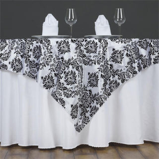 Add Elegance to Your Event with the Black Damask Flocking Table Overlay