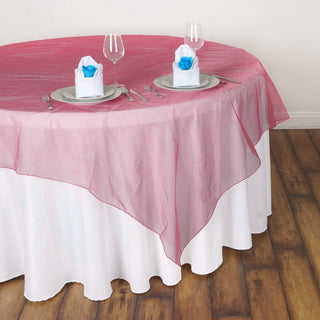 Add Elegance to Your Event with the Wine Sheer Organza Square Table Overlay