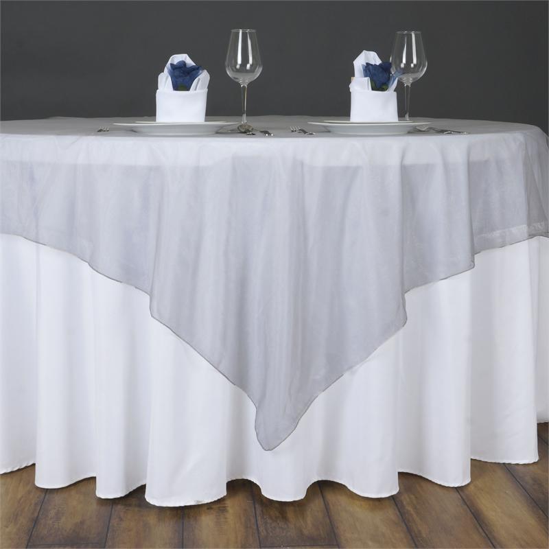 60'' | Silver Square Sheer Organza Table Overlays#whtbkgd