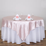 60"x 60" Blush | Rose Gold Seamless Satin Square Tablecloth Overlay