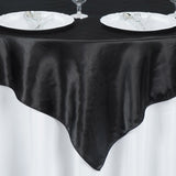 60"x 60" Black Seamless Satin Square Tablecloth Overlay#whtbkgd