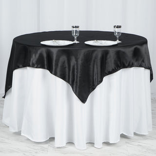 Enhance Your Table Setting with Black Square Smooth Satin Table Overlay