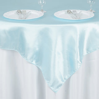 Enhance Your Table Decor with the Light Blue Satin Table Overlay