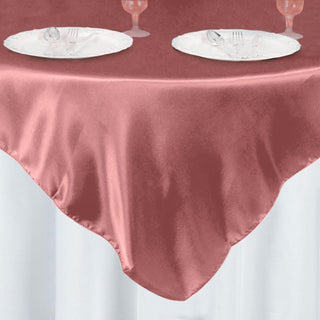 Add a Touch of Glamour with the 60x60 Cinnamon Rose Square Smooth Satin Table Overlay