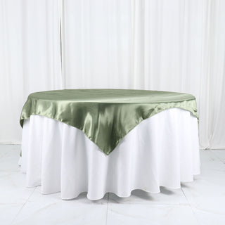 Add a Touch of Elegance with the Dusty Sage Green Square Smooth Satin Table Overlay