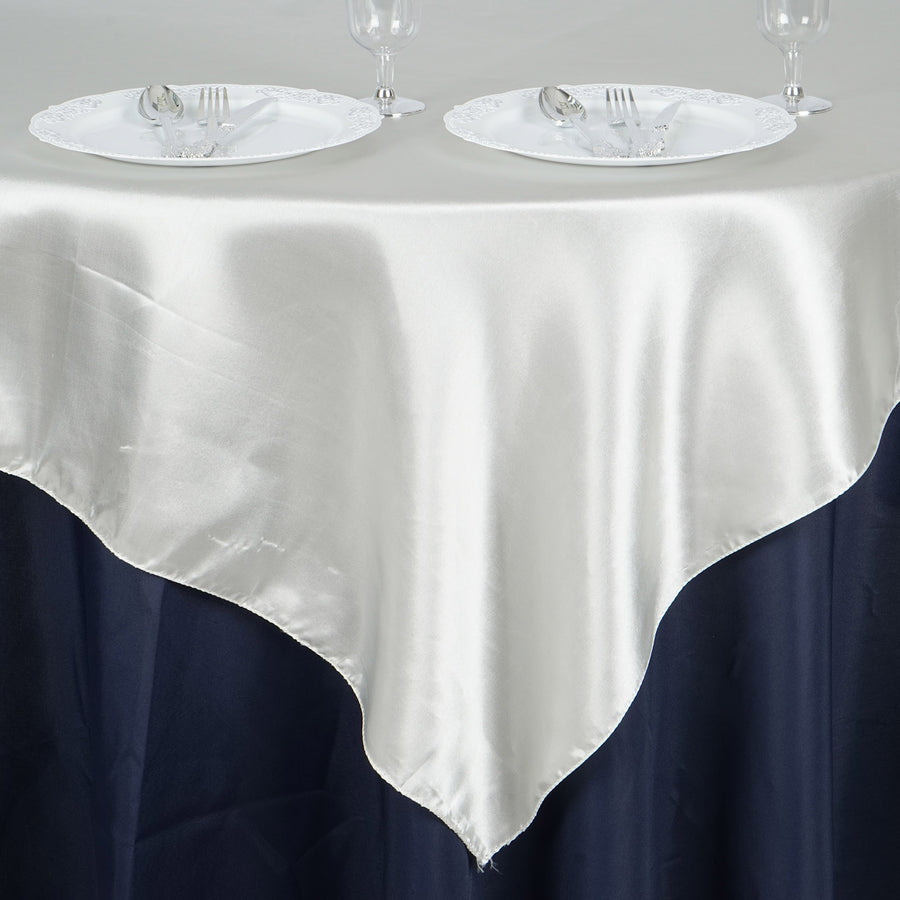 60"x 60" Ivory Seamless Satin Square Tablecloth Overlay#whtbkgd