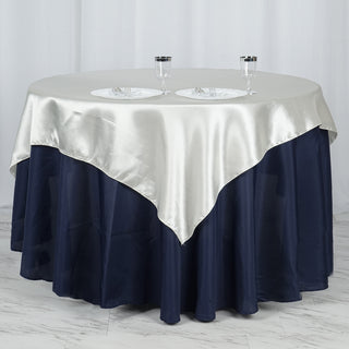Ivory Square Smooth Satin Table Overlay - Add Elegance to Your Event Decor